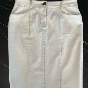 DVF Cream White Denim Pencil Skirt